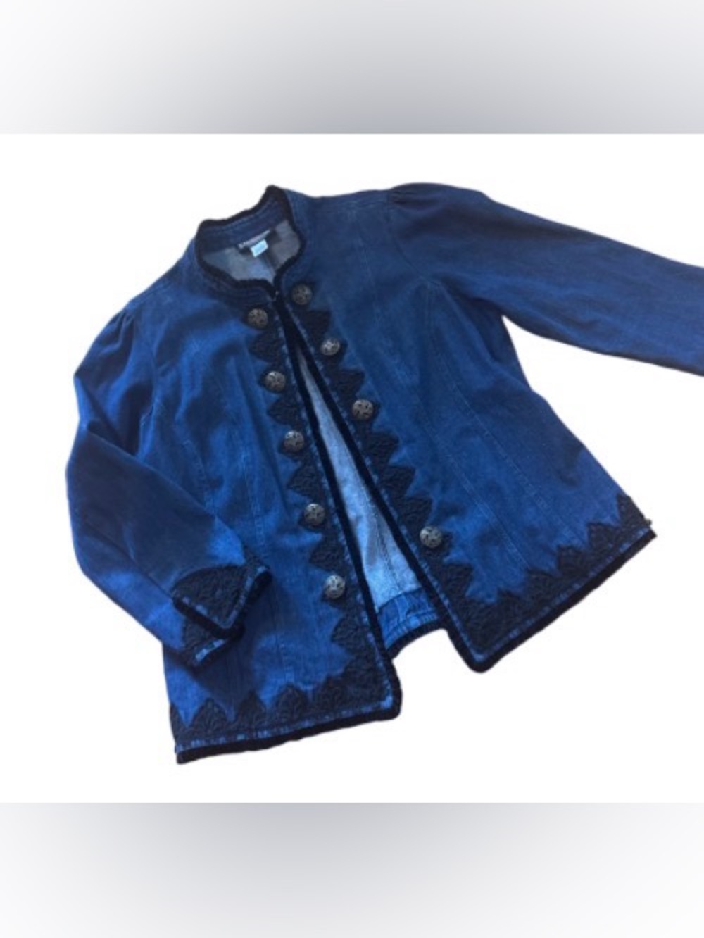 The Pyramid Collection Navy Embroidered Button-Front Jacket - Picture 2 of 7